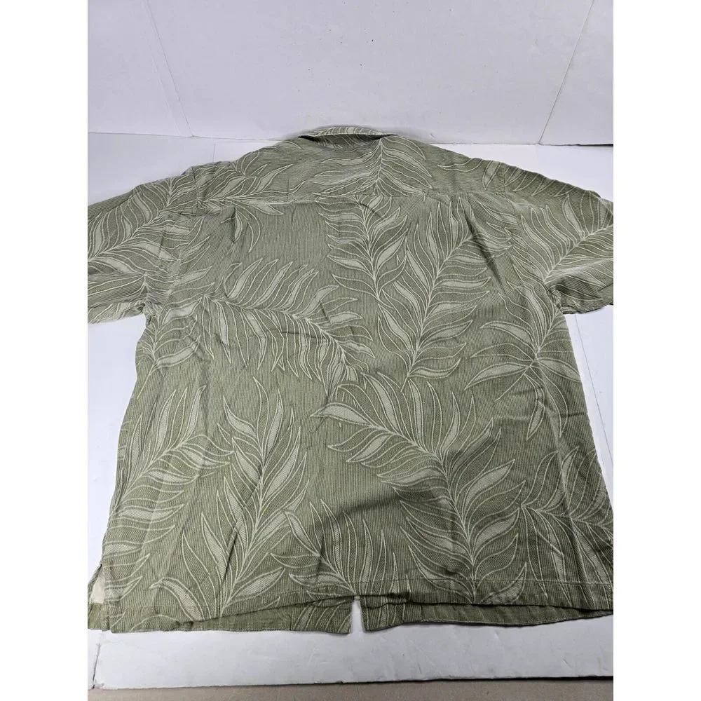 Jamaica Jaxx Shirt Mens XL Green Short Sleeve Button Up Hawaiian Leaf‎ Silk Vtg